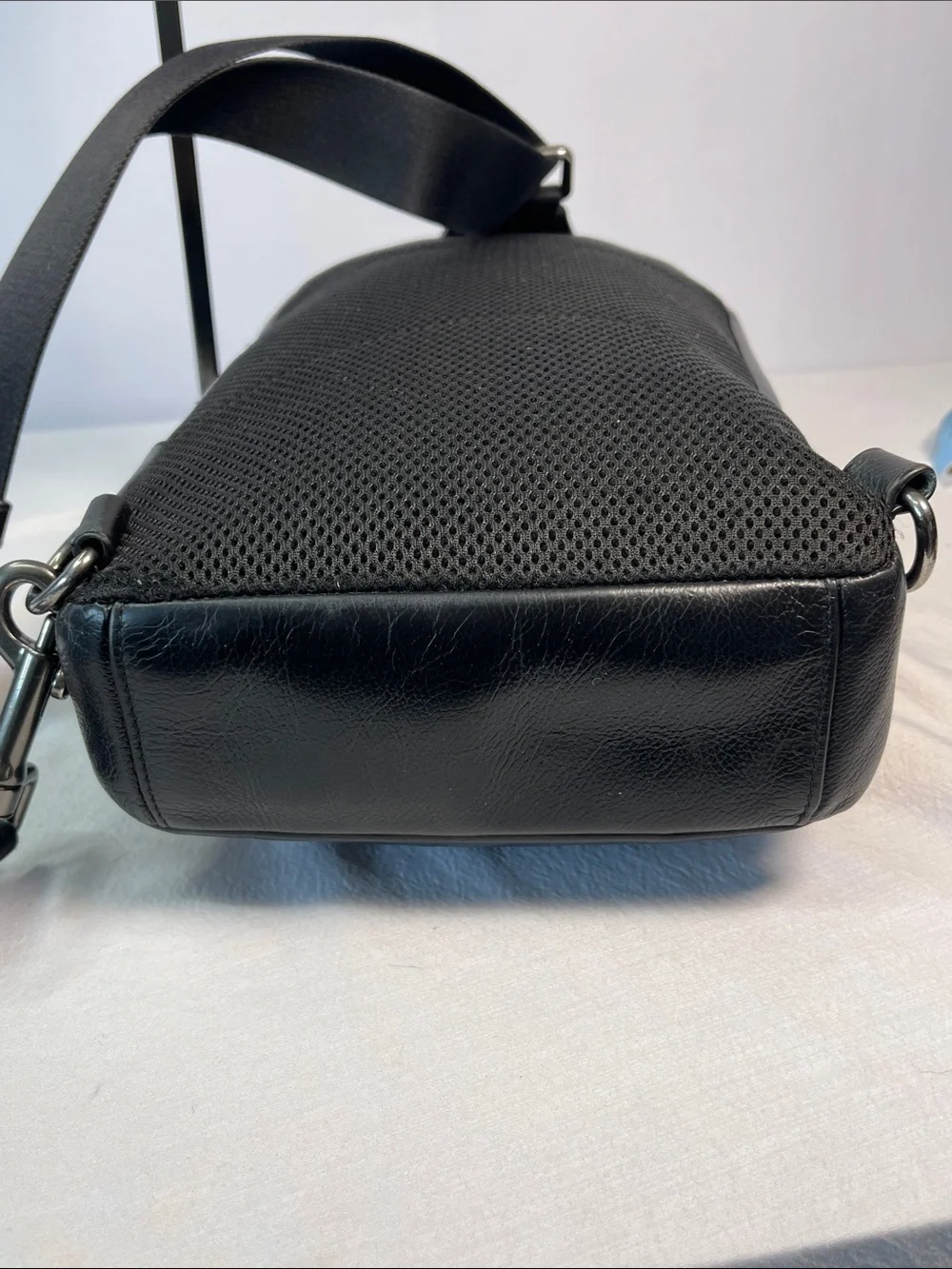 Coach A1944-F49318 Houston Pack Varsity Stripe Leather Sling Bag Black Blue